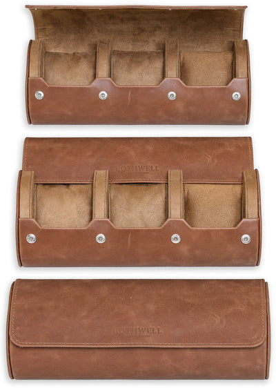 Rothwell 3 Watch Roll Real Leather (Tan / Tan)