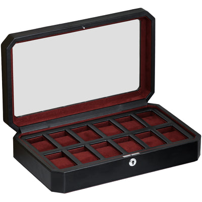 Rothwell 12 Slot Watch Box (Black / Red)