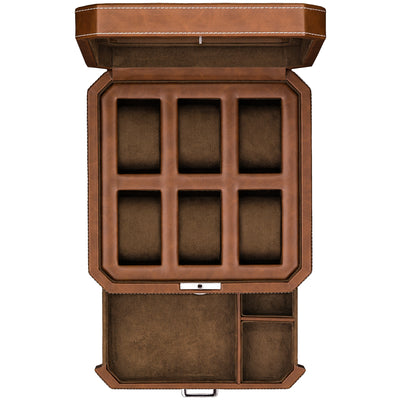 Rothwell 6 Slot Watch Box With Valet Drawer (Tan / Brown)