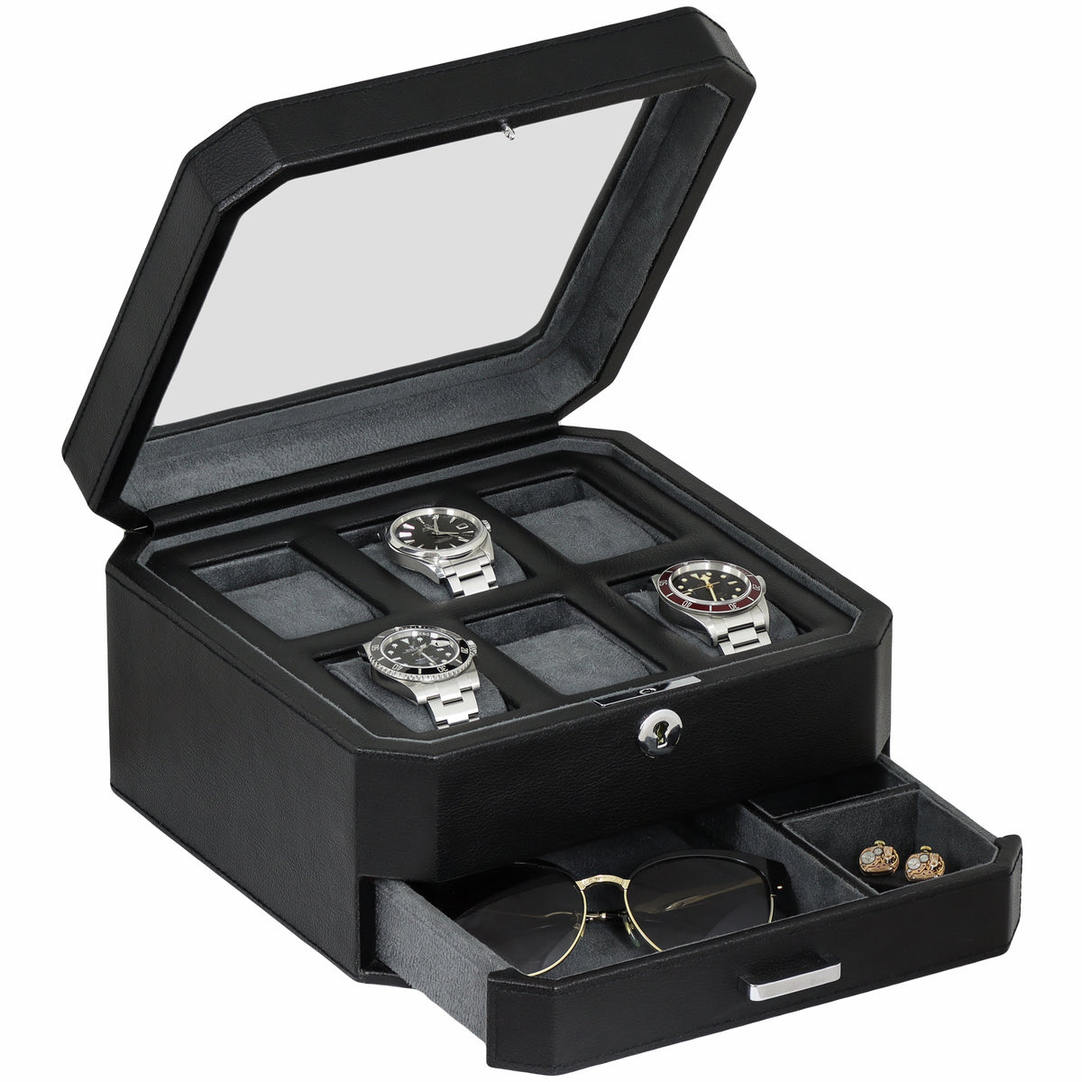 Rothwell 6 Slot Watch Box With Valet Drawer (Black / Grey) - Blacklist ...