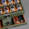 Rothwell 10 Slot Watch Box With Drawer (Green / Tan)