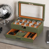 Rothwell 10 Slot Watch Box With Drawer (Green / Tan)