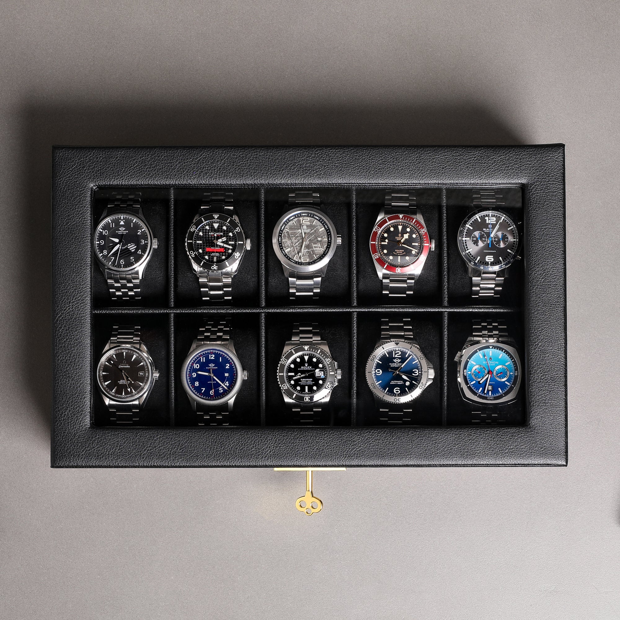 Rothwell 12 Slot Watch Box (Black / Grey) - Blacklist Watches