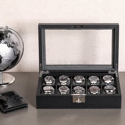 Rothwell 10 Slot Watch Box (Black / Grey)