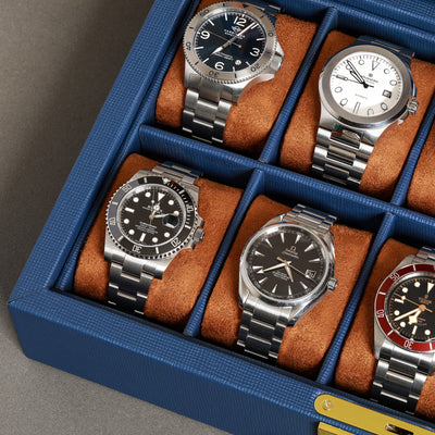 Rothwell 10 Slot Watch Box (Blue / Tan)