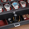 Rothwell 12 Slot Watch Box With Valet Drawer (Black / Red)