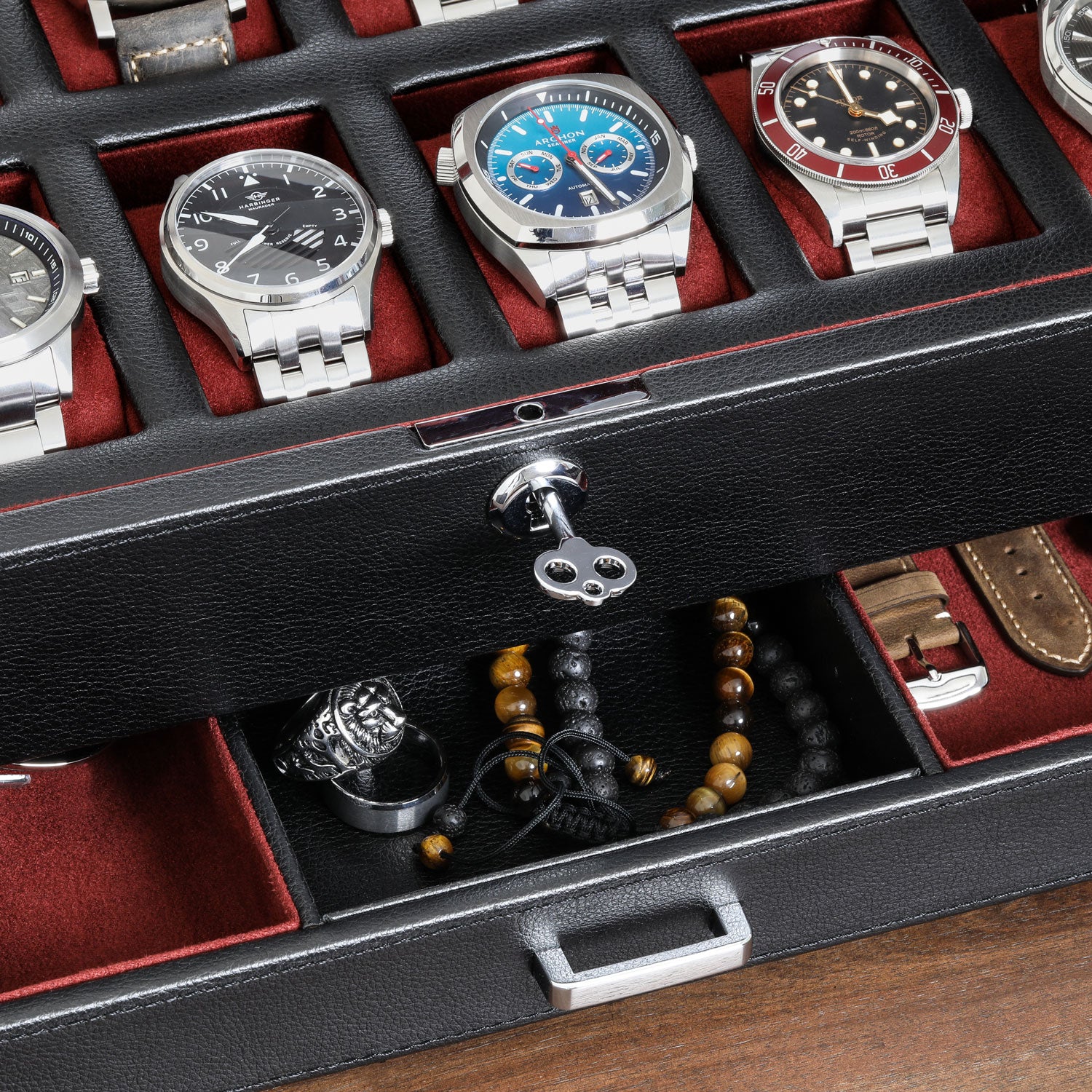 Rothwell 12 Slot Watch Box With Valet Drawer (Black / Grey) - Blacklist  Watches