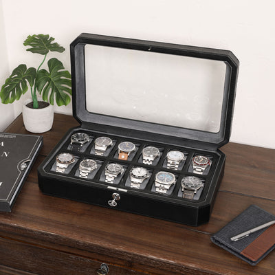 Rothwell 12 Slot Watch Box (Black / Grey) - Blacklist Watches