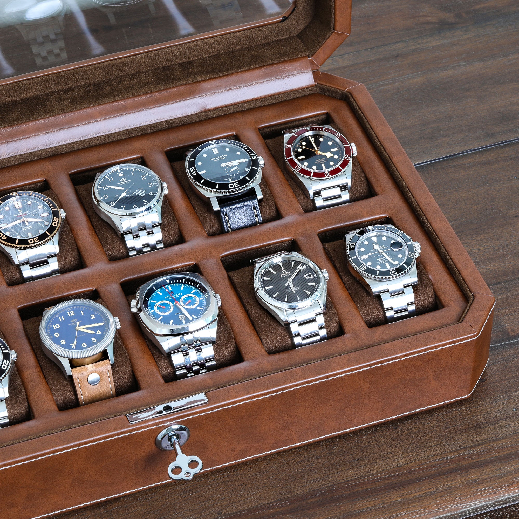  ROTHWELL 10 Slot Leather Watch Box - Luxury Watch Case
