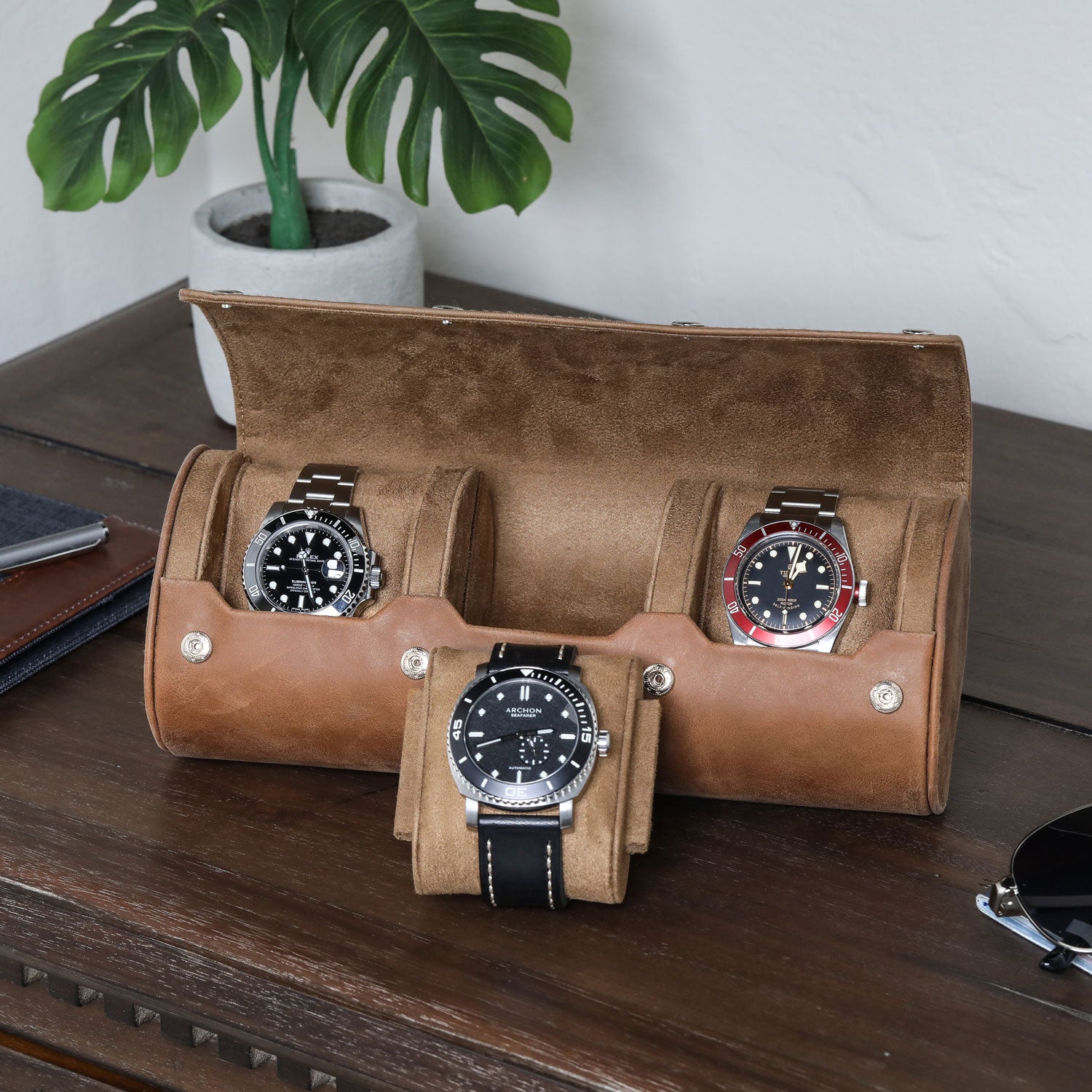 Rothwell Watch Roll Real Leather (Tan Tan) Blacklist Watches
