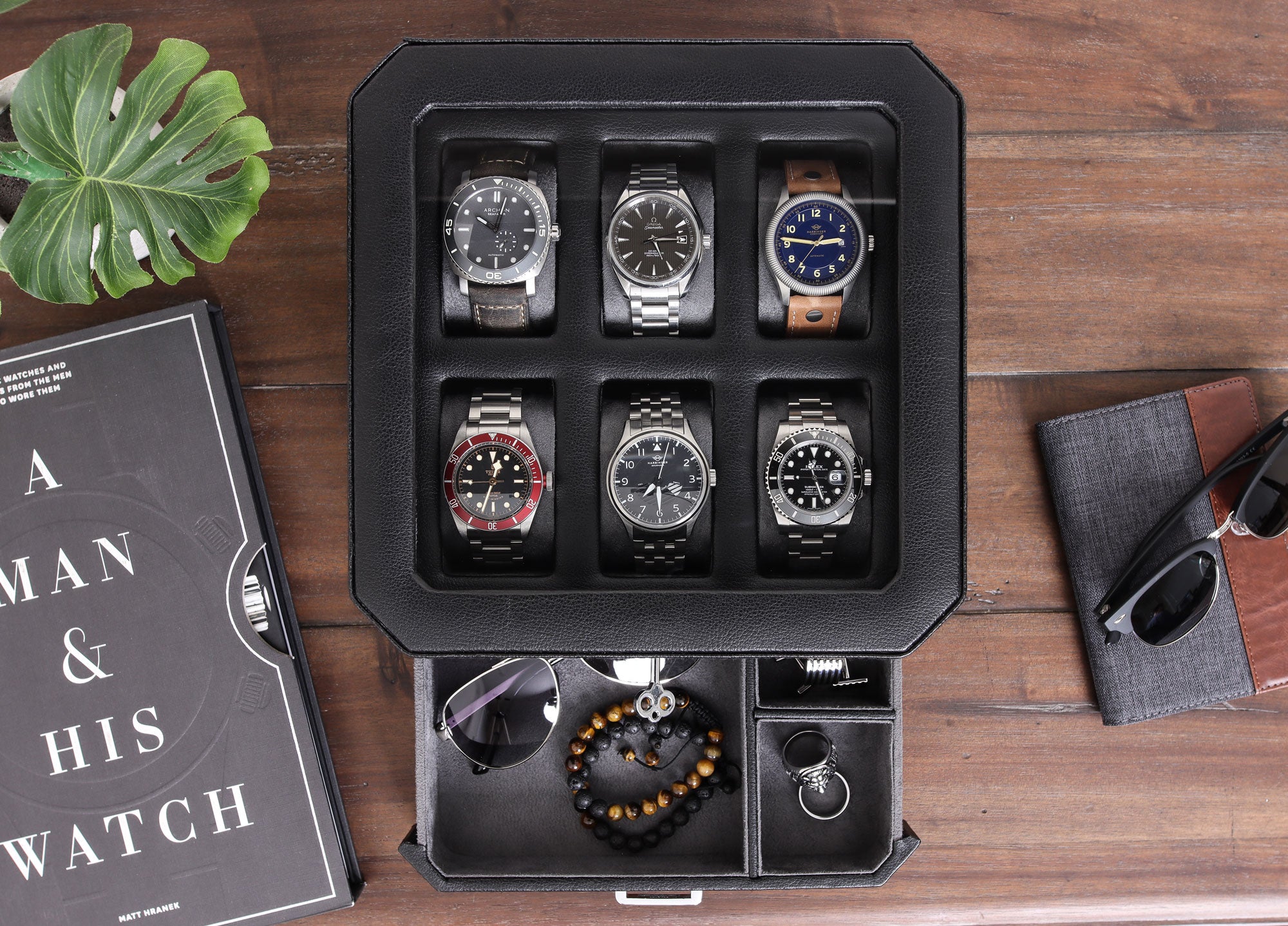 Rothwell 12 Slot Watch Box (Black / Grey) - Blacklist Watches