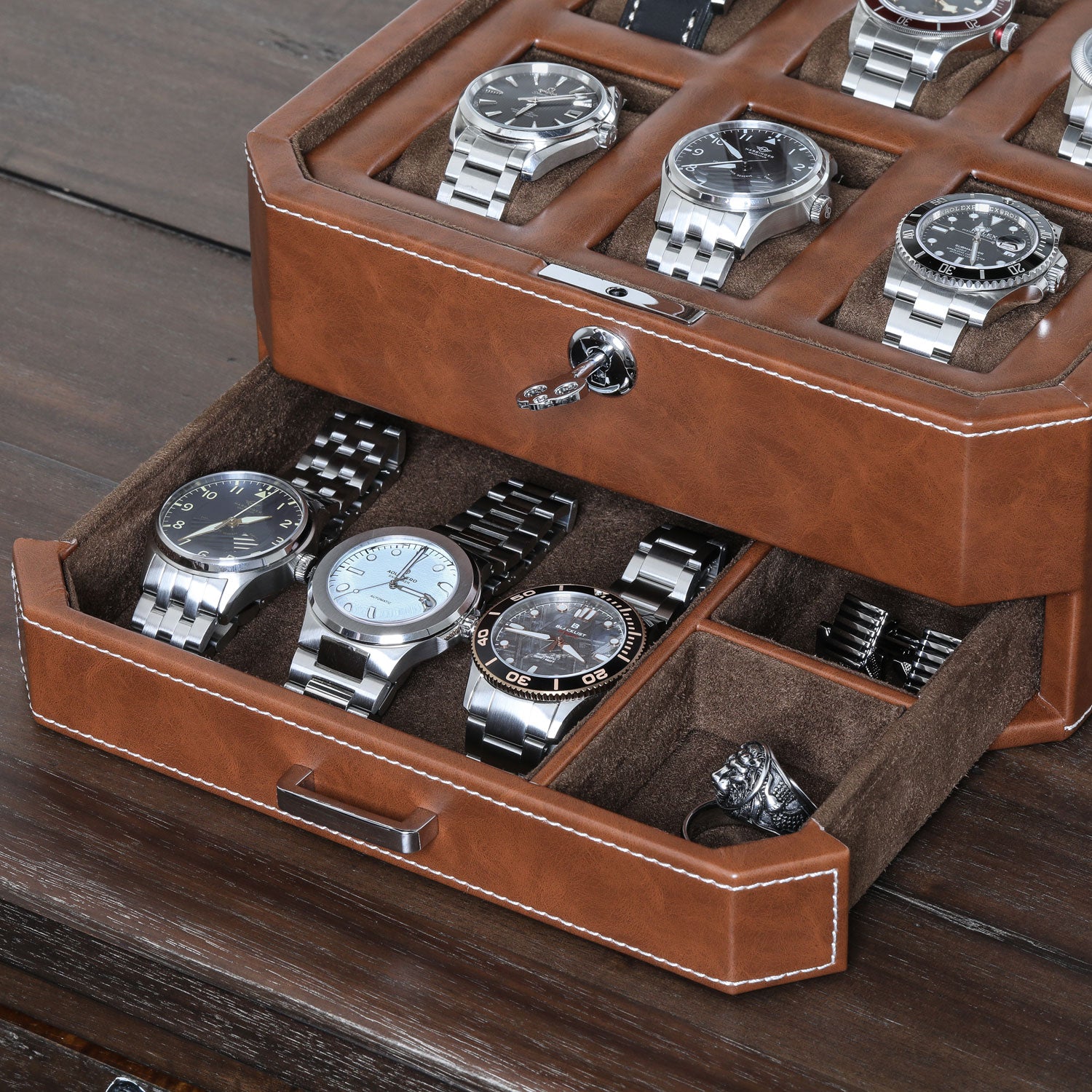 TAWBURY 3 Watch Box Organizer for Men - Cufflink and Watch Organizer | Mens Small Jewelry Box Watch Holder | Small Watch Box for Men | Watch and