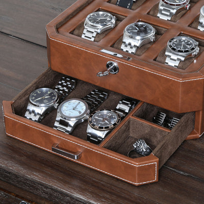 Rothwell 6 Slot Watch Box With Valet Drawer (Tan / Brown)